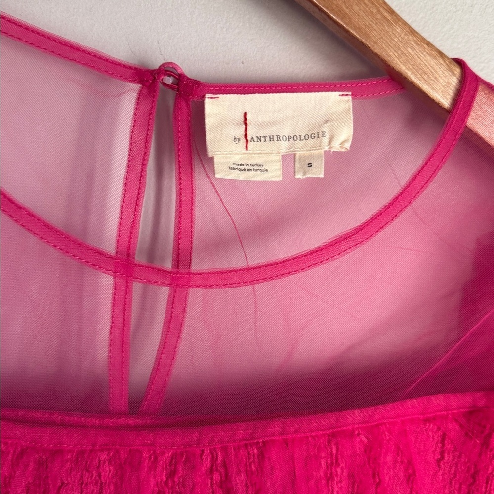 Anthropologie Sheer Magenta Puff Sleeve Top Small - Picture 7 of 10